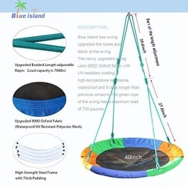 Blue Island Tree Swing-Childrens Outdoor Large Size 40 Diameter Durable Swing-Easy Installation