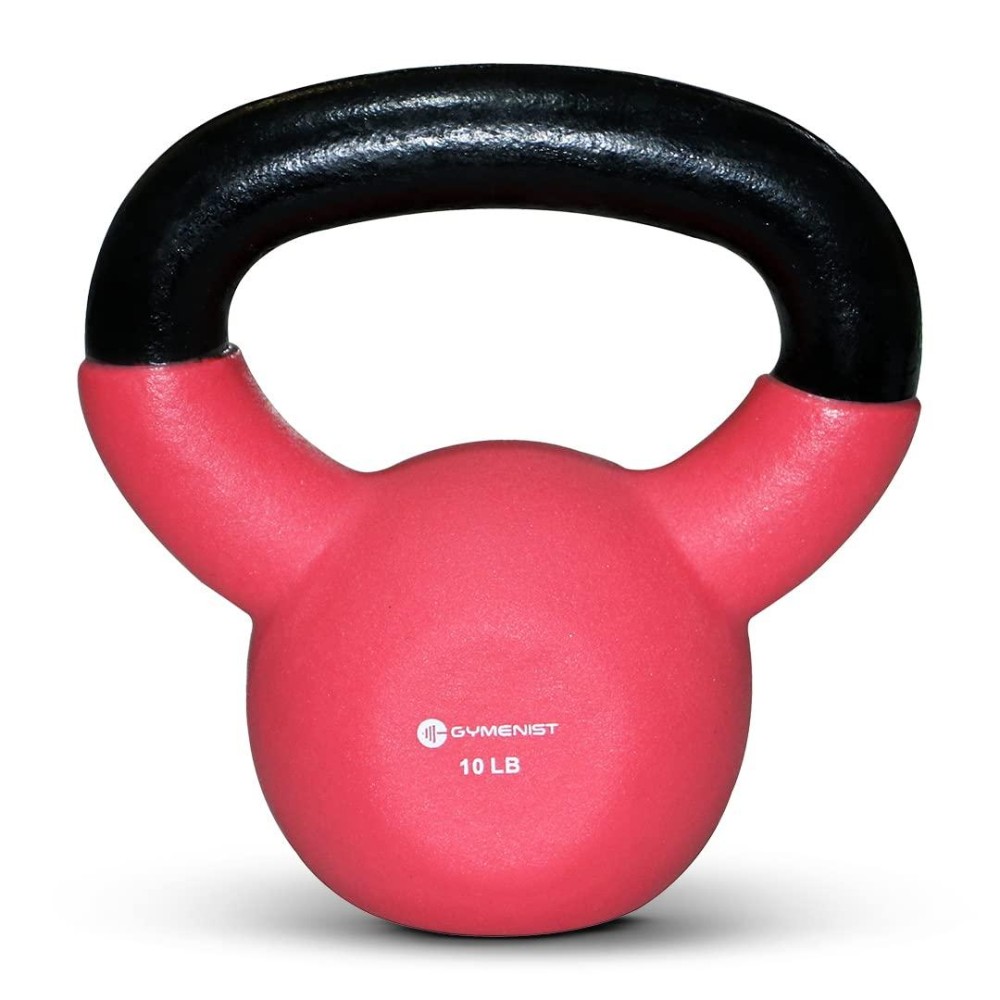 Gymenist Kettlebell Fitness Iron Weights With Neoprene Coating Around The Bottom Half Of The Metal Kettle Bell (10 Lb), Red
