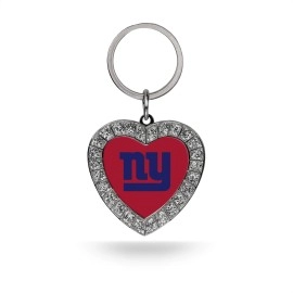 Rico Industries NFL New York Giants Metal Rhinestone Heart Keychain