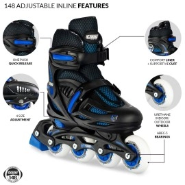 Crazy Skates Adjustable Inline Skates for Girls and Boys - Adjust to fit 4 Sizes - Model 148 - Black / Blue (Size: Medium | US Mens 2-5 | US Ladies 2-5 | EU 34-37)