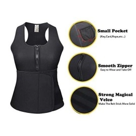 Lelinta Neoprene Sauna Suit - Sauna Tank Top Vest With Adjustable Shaper Trainer Belt,Black,3Xl(Fit For Waist:34.6-36.2)