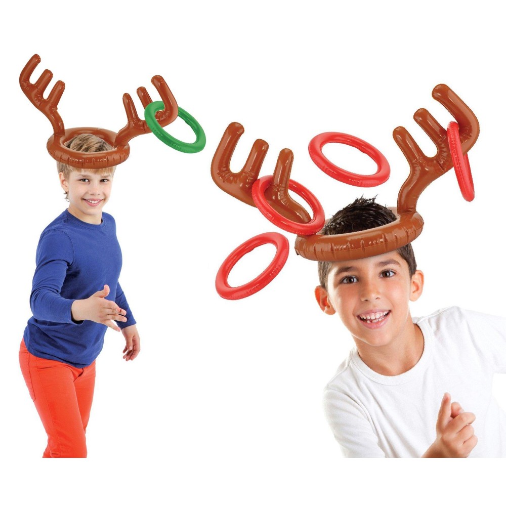Kovot Two-Player Inflatable Reindeer Ring Toss Game - Game Rules Included (2 Antlers 8 Rings)