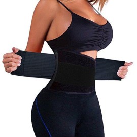 Koochy Waist Trainer For Women - Waist Trimmer Back Support Belt Sweat Wrap For Weight Loss Workout Fitness Gym Sport(Black,Xl)