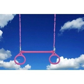Standard Trapeze Bar with Rings | Pink | Compatible with Most Playsets | Easy to Install | 115lb Capacity | Swing Hangers Not Included | DIY Swingset Accessory | Backyard Playground Accessories