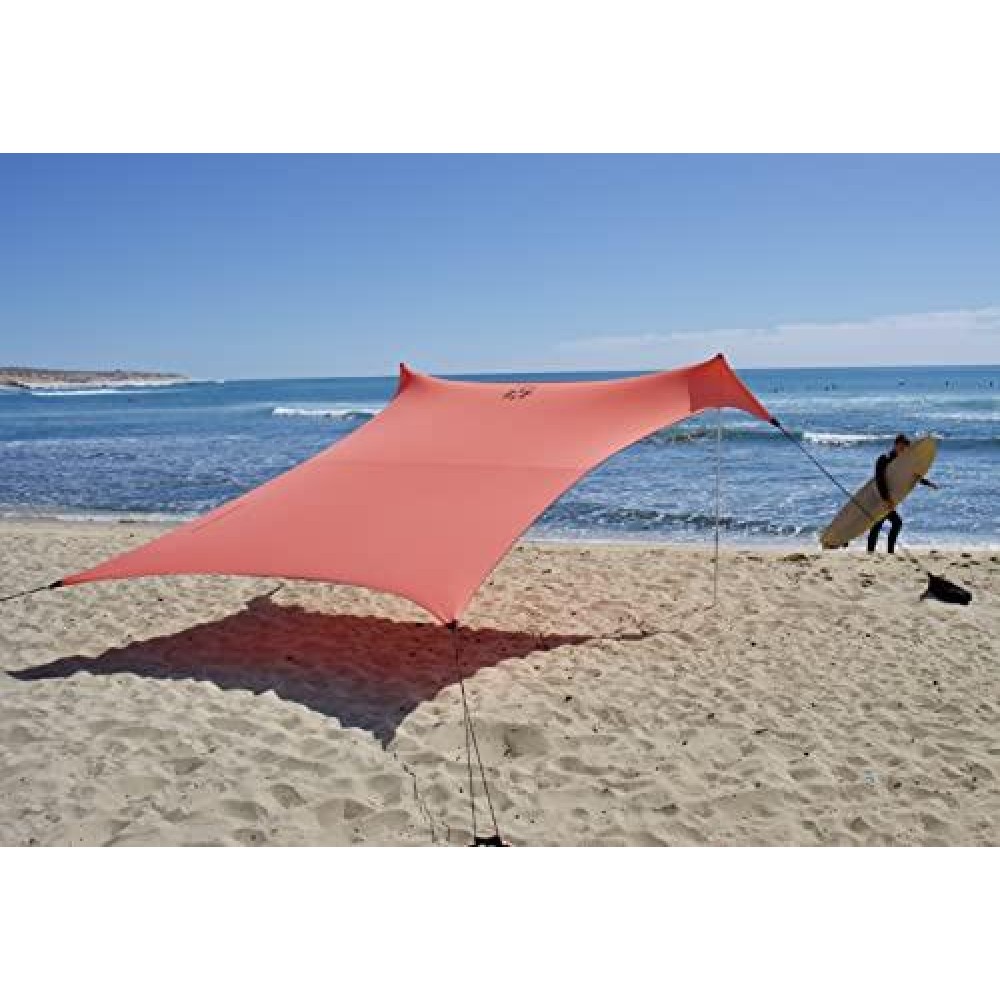 Neso Tents Grande Beach Tent, 7Ft Tall, 9 X 9Ft, Reinforced Corners And Cooler Pocket(Coral)