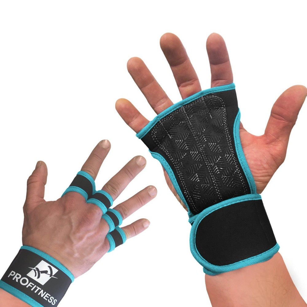 Profitness Neoprene Workout Gloves With Silicone Non-Slip Grip - Wods, Weightlifting, Cross Training - Wrist Strap Support - Unisex For Men And Women (Turquoise, Large)