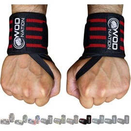 Wod Nation Wrist Wraps Weightlifting For Men Women - Weight Lifting Wrist Wrap Set Of 2 (12 Or 18) (18 Inch - Blackred)
