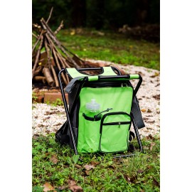 Camco Folding Camping Stool Backpack Cooler Trio- Camping /Hiking Bag with Waterproof Insulated Cooler Pockets and Sturdy Legs for Seating, Great For Travel- Green (51909)