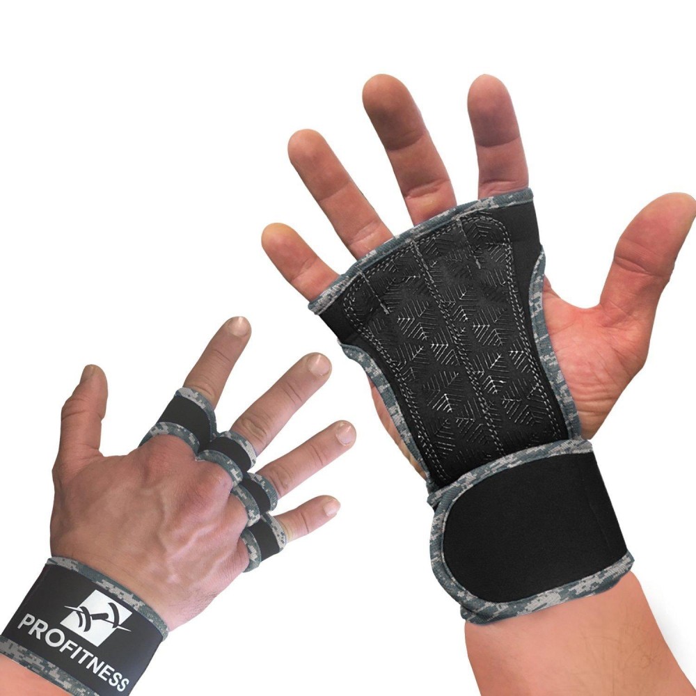 Profitness Neoprene Workout Gloves With Silicone Non-Slip Grip - Wods, Weightlifting, Cross Training - Wrist Strap Support - Unisex For Men And Women (Camo, X-Small)