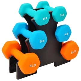 Balancefrom Colored Neoprene Coated Dumbbell Set With Stand, 20-Pound Set (3 Pairs Of 3Lbs, 5Lbs And 8Lbs)