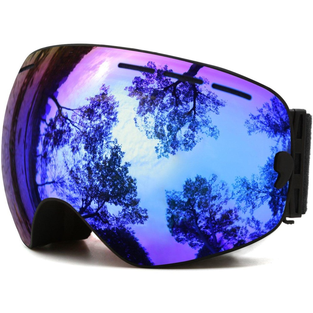 Juli Otg Ski Goggles,Frameless Over Glasses Skiing Snow Goggles For Men Women & Youth - 100% Uv Protection Dual Lens (Black Frame+Vlt 18.4% Brown Len With Revo Blue)