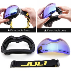 Juli Otg Ski Goggles,Frameless Over Glasses Skiing Snow Goggles For Men Women & Youth - 100% Uv Protection Dual Lens (Black Frame+Vlt 18.4% Brown Len With Revo Blue)