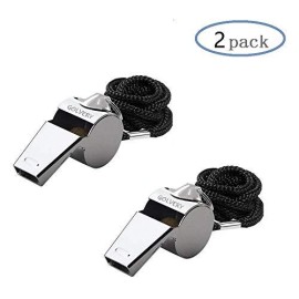 Golvery Metal Referee, Coach Whistle - Stainless Steel - Extra Loud Whistle With Lanyard For School Sports, Soccer, Football, Basketball And Lifeguard Protection Etc (Silver-2Pcs)