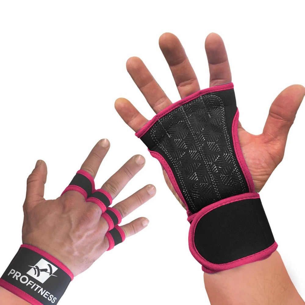 Profitness Neoprene Workout Gloves With Silicone Non-Slip Grip - Wods, Weightlifting, Cross Training - Wrist Strap Support - Unisex For Men And Women (Pink, X-Small)