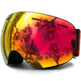 Juli Otg Ski Goggles,Frameless Over Glasses Skiing Snow Goggles For Men Women & Youth - 100% Uv Protection Dual Lens (Black Frame+Vlt 25.4% Brown Len With Revo Red)