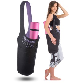 Zenifit Yoga Mat Bag - Long Tote With Pockets - Holds More Yoga Accessories. Cute Yoga Mat Holder With Bonus Yoga Mat Strap Elastics. Black And Lavender Purple Yoga Mat Bags And Carriers For Women