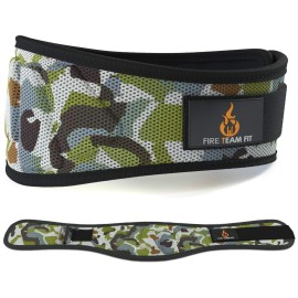 Fire Team Fit Weight Lifting Belt For Men And Women, 6 Inch, Bodybuilding Fitness Back Support For Cross Training Workout, Squats, Lunges (30 - 34 Around Navel, Small, Camo)