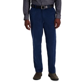 Haggar Mens Stretch Corduroy Expandable Waist Classic Fit Flat Front Casual Pants, Cadet Blue, 36W X 32L Us
