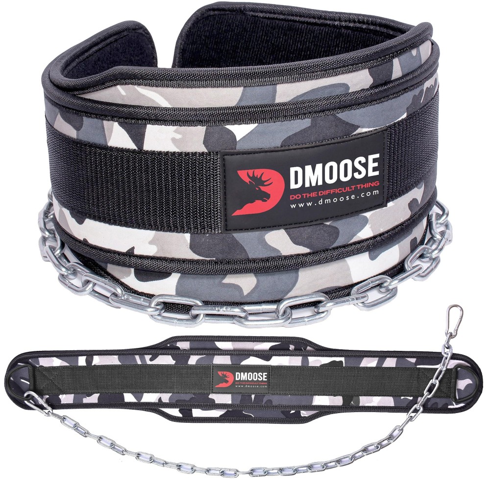 Dmoose Dip Belt For Weightlifting - Weight Belt With Chain (36A Long Chain) - Gym Lifting Belt For Powerlifting, Pullups, Squats - Heavy Duty Steel - Workout Belt With Comfortable Neoprene Support