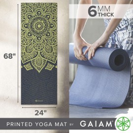 Gaiam Yoga Mat Premium Print Extra Thick Non Slip Exercise & Fitness Mat for All Types of Yoga, Pilates & Floor Workouts, Sundial Layers, 6mm