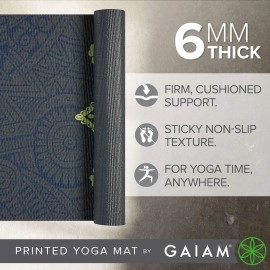 Gaiam Yoga Mat Premium Print Extra Thick Non Slip Exercise & Fitness Mat for All Types of Yoga, Pilates & Floor Workouts, Sundial Layers, 6mm