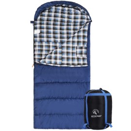 Redcamp Cotton Flannel Sleeping Bag For Adults, Xl 32F Comfortable, Envelope With Compression Sack Blue 2Lbs(95