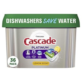 Cascade Platinum Actionpacs Dishwasher Detergent Pods, Lemon, 36 Count