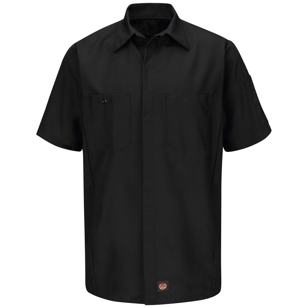 Red Kap Mens Standard Ripstop Crew Shirt, Short Sleeve, Black, Small