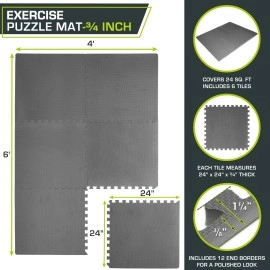 ProsourceFit Extra Thick Puzzle Exercise Mat 3/4, Grey