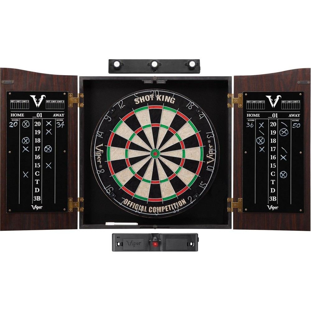 Viper By Gld Products Viper Vault Cabinet Shot Sisalbristle Ready-To-Play Bundle: Elite Set (Shot King Dartboard, Darts, Shadow Buster And Laser Throw Line), Black