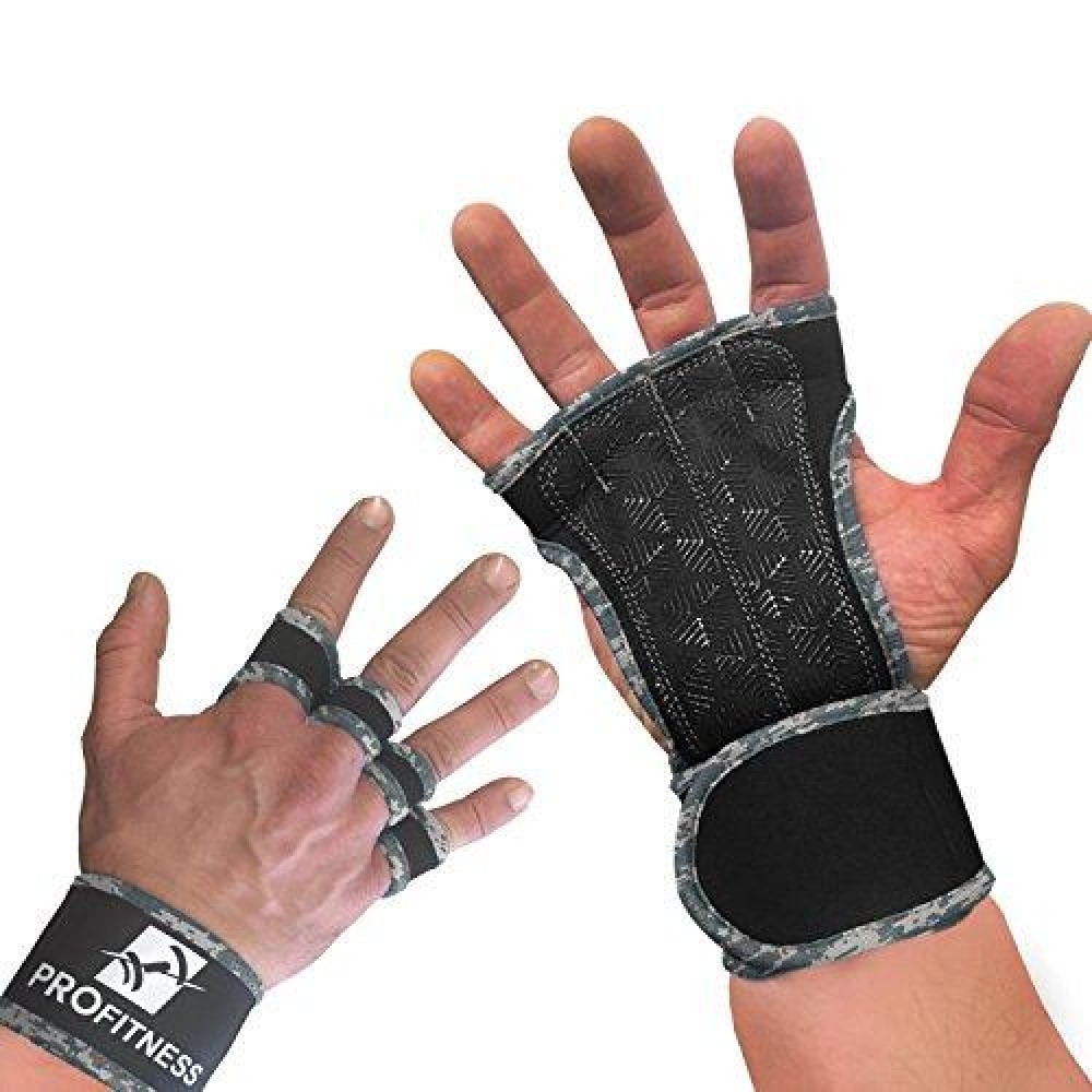 Profitness Neoprene Workout Gloves With Silicone Non-Slip Grip - Wods, Weightlifting, Cross Training - Wrist Strap Support - Unisex For Men And Women (Camo, X-Large)