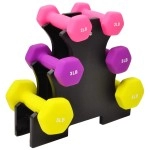 Signature Fitness Set Of 2 Neoprene Dumbbell Hand Weights, Anti-Slip, Anti-Roll, Hex Shape Colorful (Set With Rack: 20-Pound, 3 Pairs)
