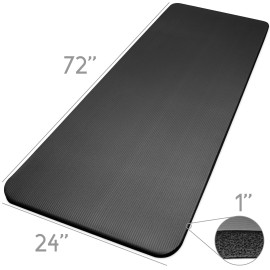 Crown Sports Exercise Mat 1 in Thick, 72 x 24 in with Arm Strap - Non-Slip Exercise Mat with High Density Foam for Yoga and Pilates Exercise Workouts - 4X Thicker Than Other Exericse Mats