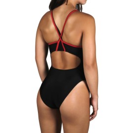 Adoretex Girl's/Women's Polyester Thin Strap Flyback Training Swimsuit (FP001)-Black/Red-42