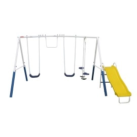 XDP Recreation Blue Ridge Play Outdoor Metal A-Frame Swing Set w/Glider, Trapeze, 2 Swings & Slide