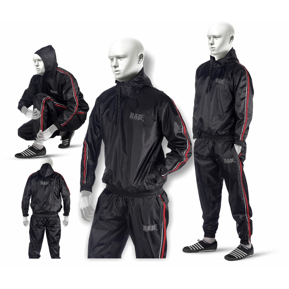 Rad Sauna Suit Men, Women Weight Loss Jacket Pant Gym Workout Sweat Suit With Hood (Red, 5-Xl)