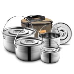 Camping Cookware Set - Compact Stainless Steel Campfire Cooking Pots And Pans Combo Kit With Travel Tote Bag Rugged Outdoor 4 Pc Cook Set For Hiking Barbecues Beach Hiking Gear