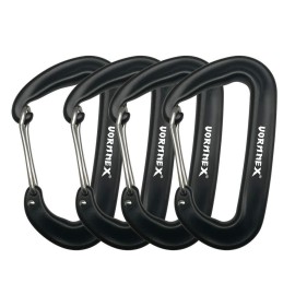 Vornnex 12Kn Aluminum Replacement Carabiner Clip 4 Pack For Hammocks, Heavy Duty Large Clipping On Camping Accessories, And More - Black