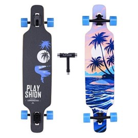 Playshion 39 Inch Drop Through Freestyle Longboard Skateboard Cruiser Coconut Tree