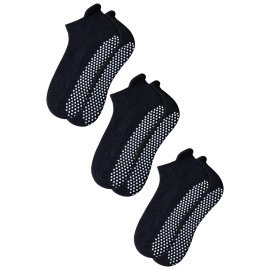 RATIVE Anti Slip Non Skid Barre Yoga Pilates Hospital Socks with grips for Adults Men Women (Medium, 3-pairs/black)