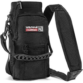 Wild Wolf Outfitters Water Bottle Holder For 40Oz Bottles Black - Carry, Protect And Insulate Your Best Flask With This Military Grade Carrier W/ 2 Pockets & An Adjustable Padded Shoulder Strap
