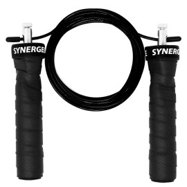 Synergee Jet Black Speed Jump Rope - (2) Adjustable 10 Ft Cable - Steel Ball Bearings - For CrossFit, MMA, Boxing & Fitness, Anti-Slip Handles.