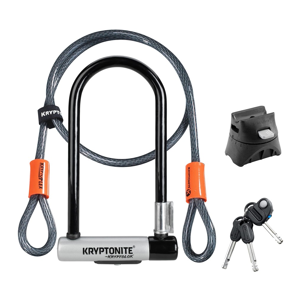 Kryptonite Kryptolok Standard Bike U-Lock With Cable, Heavy Duty Anti-Theft Bicycle U Lock, 127Mm Shackle And 10Mm X 4Ft Length Security Cable With Mounting Bracket And Keys