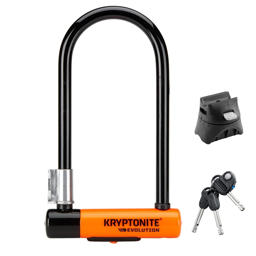 Kryptonite Evolution Standard Bike U-Lock, Heavy Duty Anti-Theft Bicycle U Lock, 14Mm Shackle With Mounting Bracket And Keys, High Security Lock For Bicycles Scooters,Black