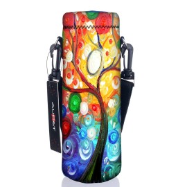 Aupet Water Bottle Carrier,Colorful Tree 500Ml Water Sport Bottle Cover Pouch Insulated Soft Sleeve Holder Case Shoulder Strap