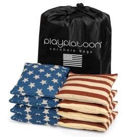 Weather Resistant Cornhole Bean Bags - Set Of 8 American Flag Corn Hole Bags (Stars & Stripes) - Regulation Size & Weight