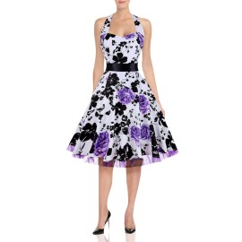 Oten Womens Vintage Halter Floral Polka Dot 1950S Retro Rockabilly Swing Cocktail Tea Dresses, Small, Purple Floral