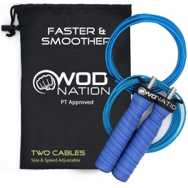 Wod Nation Attack Speed Jump Rope : Adjustable Jumping Ropes : Unique Two Cable Skipping Workout System : One Thick And One Light 11 Foot Cable : Perfect For Double Unders Forhiit : Fits Men And Women