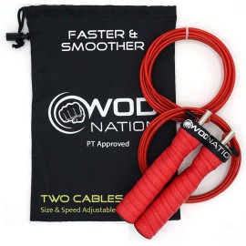 Wod Nation Attack Speed Jump Rope : Adjustable Jumping Ropes : Unique Two Cable Skipping Workout System : One Thick And One Light 11 Foot Cable : Perfect For Double Unders : Men And Women