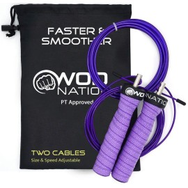 Wod Nation Attack Speed Jump Rope : Adjustable Jumping Ropes : Unique Two Cable Skipping Workout System : One Thick And One Light 11 Foot Cable : Perfect For Double Unders : Men And Women